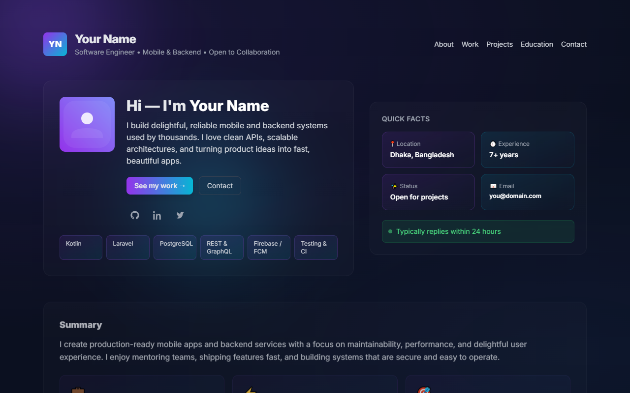 Glassmorphism Landing Portfolio Preview